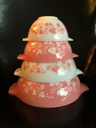 Vintage Set 4 Pyrex Pink Gooseberry Nesting Cinderella Mixing Bowls