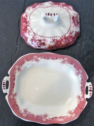 Vintage Red & White Individual Butter Dish with Crest on Bottom 2