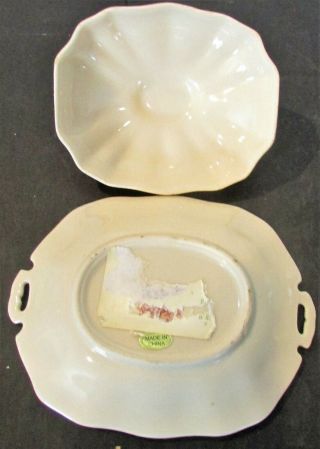 Vintage Red & White Individual Butter Dish with Crest on Bottom 3