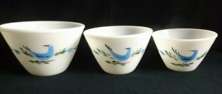 (estate) Rare Set Of 3 Nesting Fire - King Mixing Bowls Pattern With Blue Bird
