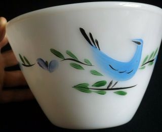 (ESTATE) RARE SET OF 3 NESTING FIRE - KING MIXING BOWLS PATTERN WITH BLUE BIRD 5