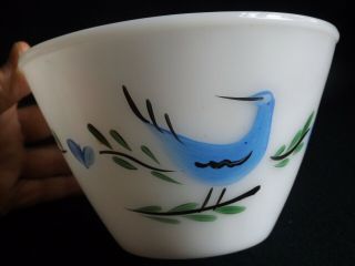 (ESTATE) RARE SET OF 3 NESTING FIRE - KING MIXING BOWLS PATTERN WITH BLUE BIRD 7