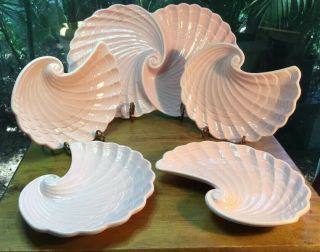 Mid Century Japanese Seashell Stackable Majolica Pink 5 Piece Serving Set