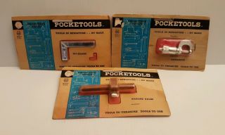 Vintage 3pc Marx Pocketools Micrometer Try - Square Marking Guage Package