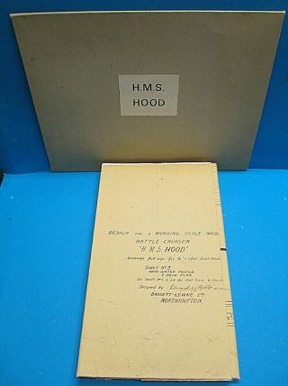 Bassett Lowke 1930s Hms Hood Models 220x30cm Blue Print Waterline Plans
