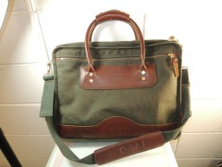 Orvis Vintage Green Canvas/brown Leather Briefcase/messenger Bag