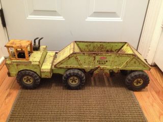 Vintage Mighty Tonka Bottom Dump Truck And Trailer Lime Green Estate Find Rare