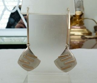 2 1/2 " Long Designer Ed Levin 14k Gold Sterling Silver Modernist Dangle Earrings