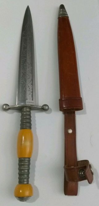 Vintage Solingen Germany Rostfrei Fixed Blade Knife Dagger Stiletto W/ Sheath