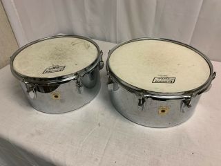 Vintage Ludwig Chrome Stainless Steel Timbales 13 " & 14 " Large Keystone