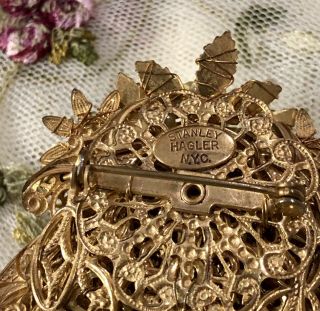 STANLEY HAGLER N.  Y.  C.  Gold Baroque Pearl Brooch Pin / Earrings Set Seed Pearls 5