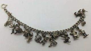 Vintage Sterling Silver 14 Charm Rare Disney Characters Bracelet