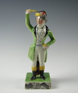 Antique Early 19th Century Pearlware Glaze Staffordshire Figurine Of A Jockey