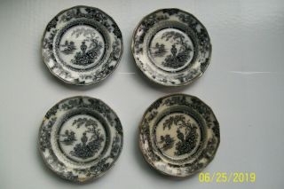 Four Antique Vintage Small 4 1/2 Inch Mulberry Ironstone Transferware Plates