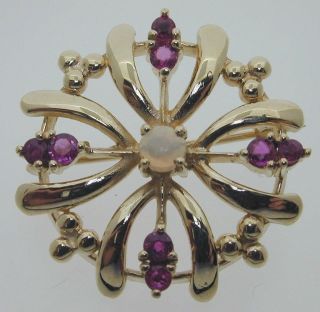 Vintage 9 Carat Yellow Gold Ruby And Opal Snowflake Brooch 5.  4 Grams 1986