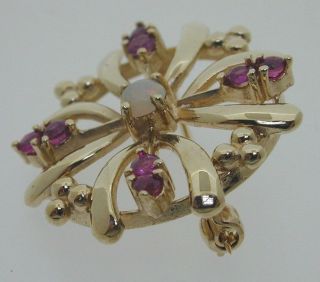 Vintage 9 carat yellow gold ruby and opal snowflake brooch 5.  4 grams 1986 4