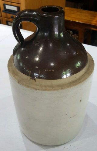 Old Vintage Stoneware Moonshine Whiskey Jug Crock ◇ Brown On Beige ◇ 1 Gallon