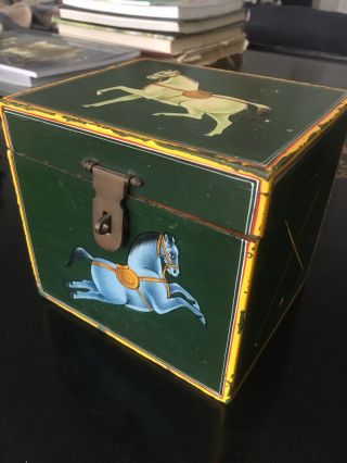 Childs Hand Painted Vintage Wooden Toy Box 13cm,  Circa 1950 - 60’s