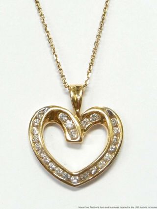 Vintage 0.  75ctw Diamond 14k Gold Heart Pendant W 16.  5in Chain Necklace