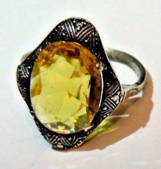 Faberge Antique Imperial Russian Ring With Citrine Stone,  84 Silver.