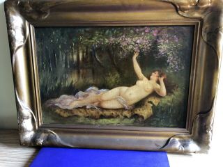 Antique Victorian Nude Oil Painting On Board In Frame