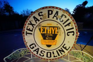 Texas Pacific Gasoline 42 " Double Sided Porcelain Vintage Sign