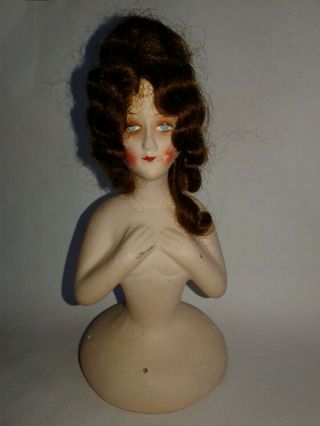 Vintage Half Doll With Wig Flaws For Pin Cushion Marked Germany