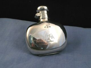 1878 Victorian Antique Sterling Silver Armorial Small Bayonet Hip Flask Bottle
