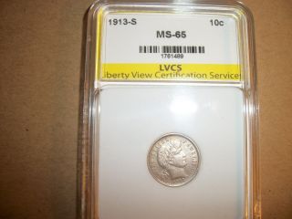 1913 - S Barber Dime Lvcs Ms65 Rare In This