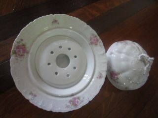 Antique Porcelain Round Covered Butter Dish with strainer M.  L.  Austria 4