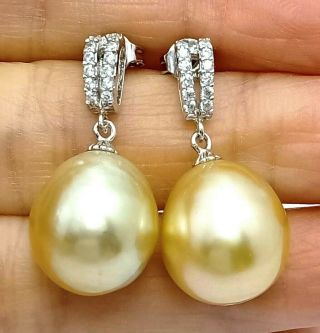 Stunning Pale Gold Australian South Sea 13 X 15mm Baroque Pearl Vintage Earrings