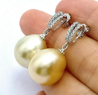 Stunning Pale Gold Australian South Sea 13 x 15mm Baroque Pearl Vintage Earrings 3