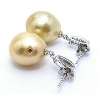 Stunning Pale Gold Australian South Sea 13 x 15mm Baroque Pearl Vintage Earrings 4
