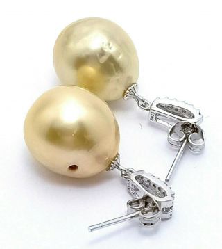 Stunning Pale Gold Australian South Sea 13 x 15mm Baroque Pearl Vintage Earrings 6