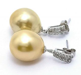 Stunning Pale Gold Australian South Sea 13 x 15mm Baroque Pearl Vintage Earrings 7