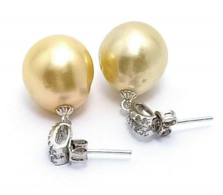 Stunning Pale Gold Australian South Sea 13 x 15mm Baroque Pearl Vintage Earrings 8