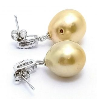Stunning Pale Gold Australian South Sea 13 x 15mm Baroque Pearl Vintage Earrings 9