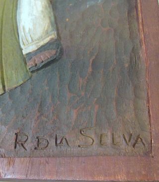 VINTAGE Mexican Carved Wood Relief Wall ART by Roberto De La Selva Signed 1936 4
