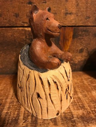 Rp Voogd Hand Carved Wood Carving Sculpture Bear Cub In A Stump Signed Dated