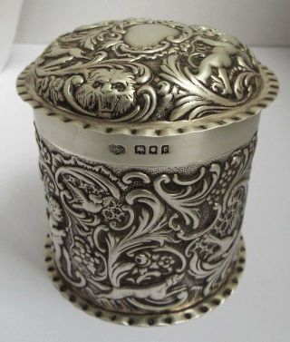 Stunning Large Decorative English Antique 1920 Sterling Silver Tea Canister Box