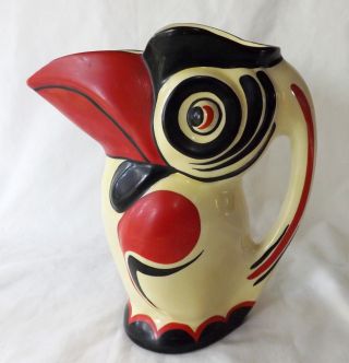 Vintage Erphila Czechoslovakia Pottery Hand Painted 9 " Toucan Pitcher