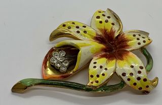 Vintage Signed Alexander Korda Enamel Tiger Lilly Brooch 5