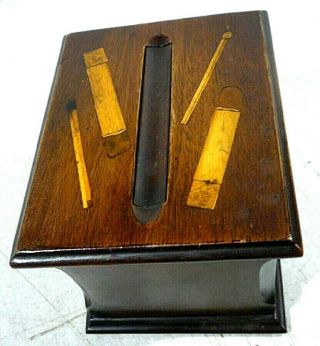 Vintage Marquetry Inlaid Wood Mechanical Folk Art Cigarette Dispenser Box