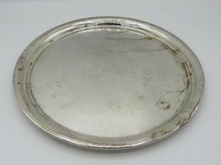 Vintage sterling silver round 10” dia.  tray 350 grams serving/bar elegant no mon 6