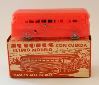 VINTAGE RARE NOSCO BUS GREYHOUND WIND UP TOY CAR MADE IN MEXICO 50 ' s. 2