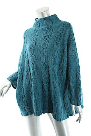 Eskandar Jade Green 100 Cashmere Hand Knit Mock Neck Cable Weave Sweater Rare