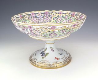 Antique Meissen - Helena Wolfsohn Porcelain - Hand Painted & Pierced Comport