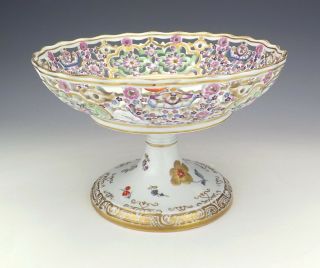 Antique Meissen - Helena Wolfsohn Porcelain - Hand Painted & Pierced Comport 3