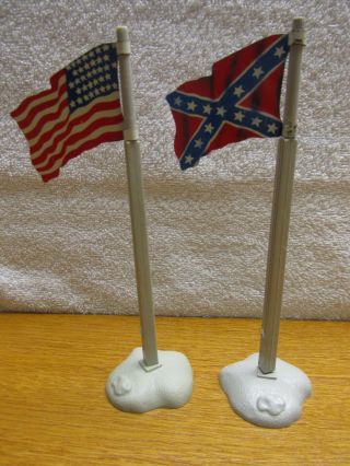 Vintage Marx American Civil War Toy Flags,  Flag Poles And Bases