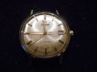 SOLID 14k Gold Vintage Men ' s Omega Seamaster Automatic Watch W/Calendar Runs 3